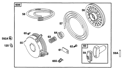Rewind Starter Diagram and Parts List for 233452-0636-XX  Briggs and Stratton Engine
